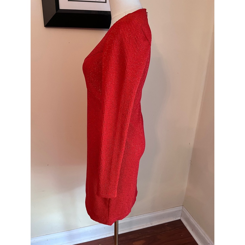 Shoshanna Red Metallic Knit Long Sleeve Bodycon Sheath Dress Size 4 - Picture 7 of 9